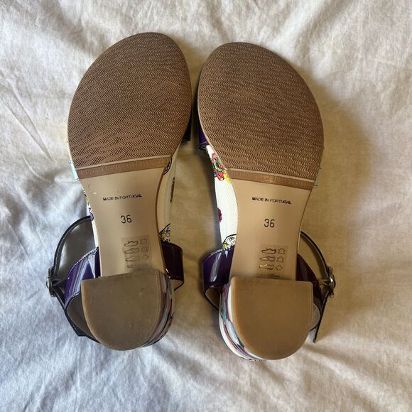 Unity In Diversity Leather Block Heel Sandals Purple Rainbow Floral EU 36 / US 6 - Picture 9 of 11